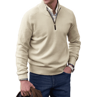Tim | Hochkragen-Pullover mit Reißverschluss – Hellkhaki