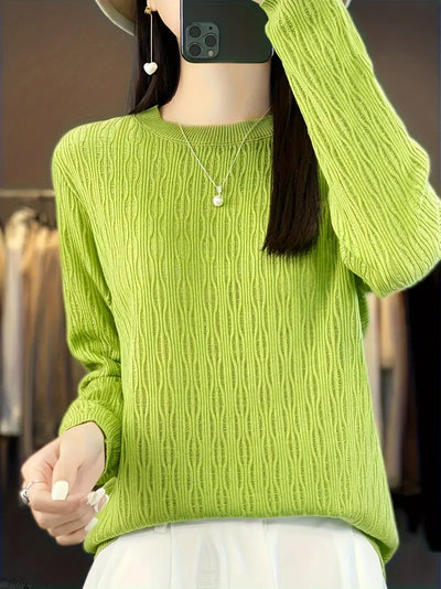 Seyeliah | Solide Farbe Rundhalsausschnitt Pullover - Stilvolle Langarm