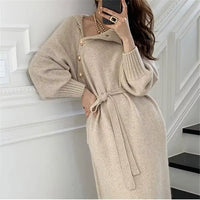Tara | Damen Strickkleid gerippt elegant & figurbetont – Beige