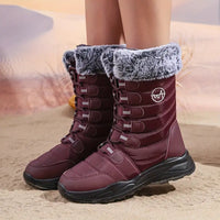 Klequorin | Wasserdichte, rutschfeste High-Top-Schneestiefel für Frauen im mittleren Bereich – Bordeaux