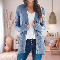 Damen Zopfmuster Gestrickt Strickjacke – Blau