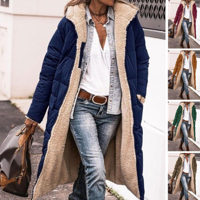 Kassiopeia | Langer, wendbarer Damenmantel mit Kapuze, Fleece-Futter und Taschen