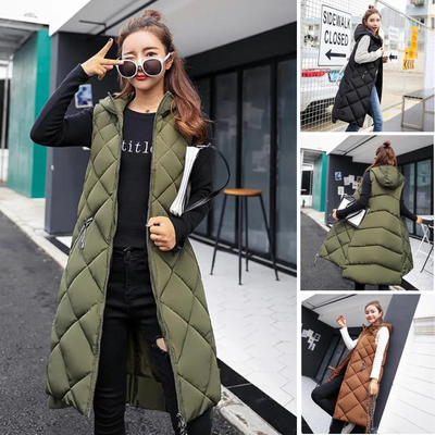 Asjitra | Die neue lässige ärmellose Weste, lange Daunenjacke mit Kapuze