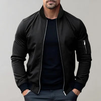 Herren Lässige Bomber Langarm Jacke | Reißverschluss – Schwarz