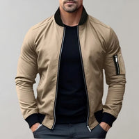 Herren Lässige Bomber Langarm Jacke | Reißverschluss – Khaki