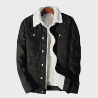 Herren Jeansjacke mit Knopfverschluss und Fleecefutter – Schwarz