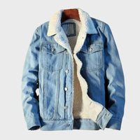 Herren Jeansjacke mit Knopfverschluss und Fleecefutter – Blau
