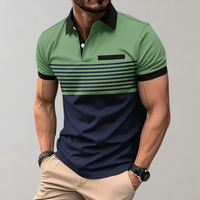 Poloshirt für Herren - Lässiges Gestreiftes Sommerpolo für Herren – Olivgrün