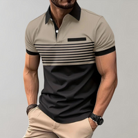 Poloshirt für Herren - Lässiges Gestreiftes Sommerpolo für Herren – Khaki
