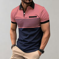 Poloshirt für Herren - Lässiges Gestreiftes Sommerpolo für Herren – Rosa