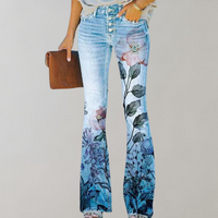 Blaire | Jeans mit hoher Taille und Schlag – Pink Flowers
