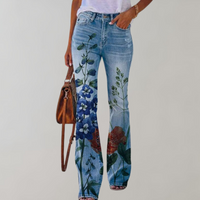 Blaire | Jeans mit hoher Taille und Schlag – Blue Flowers