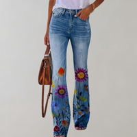 Blaire | Jeans mit hoher Taille und Schlag – Lila Flowers