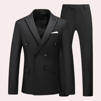 Herren Lässig Zweireihig Zweiteiliges Set | Hochzeitsgast Anzug – Schwarz