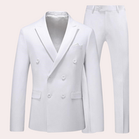 Herren Lässig Zweireihig Zweiteiliges Set | Hochzeitsgast Anzug – Weiß