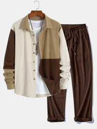 Dermot – Set Aus Cord Patchwork Hemd Mit Kapuze Und Hose – Kaffee