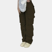 Damen Hohe Taille mit Taschen Cargo-Hose – Oliv
