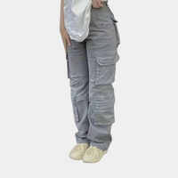 Damen Hohe Taille mit Taschen Cargo-Hose – Grau