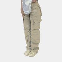 Damen Hohe Taille mit Taschen Cargo-Hose – Khaki