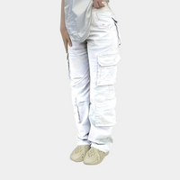 Damen Hohe Taille mit Taschen Cargo-Hose – Weiß