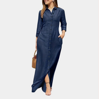 Birgitten | Damen Hemdkleid | Maxi – Dunkelblau