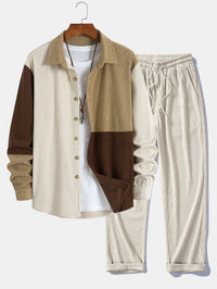 Dermot – Set Aus Cord Patchwork Hemd Mit Kapuze Und Hose – Beige