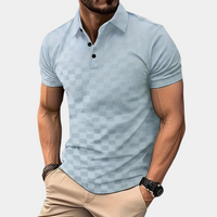 Poloshirt für Herren - Slim Fit Damier-Poloshirt für den Sommer – Hellblau
