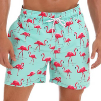Bedruckte Sommershorts Für Herren | Kordelzug – Blauer Flamingo