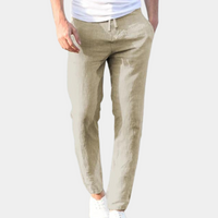 Herren Gerades Bein mit Seitentaschen Leinenhose – Khaki