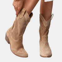 Sommerliche Cowboy Stiefel für Damen - Trendige Western-Boots mit Lochstickerei – Braun