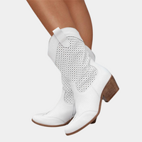 Sommerliche Cowboy Stiefel für Damen - Trendige Western-Boots mit Lochstickerei – Weiß