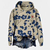 Emelyn - Damen Hoodie mit Blumen-Akzent – Blau