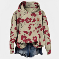 Emelyn - Damen Hoodie mit Blumen-Akzent – Rot