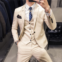 Herren Dreiteilig Modern Anzug Set | Hochzeitsgast Anzug – Beige