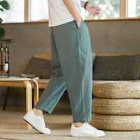 Herren Verstellbar Locker Geschnitten Leinenhose – Grau
