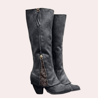 Damen Cowboystiefel mit Reißverschluss | Bestickt – Schwarz