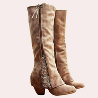 Damen Cowboystiefel mit Reißverschluss | Bestickt – Braun