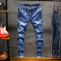 Herren Lang Jeans mit Taschen – Hellblau