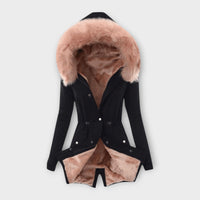 Maurelle – Winterjacke mit Fellkapuze – Schwarz - Rosa