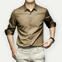 Bügel- und knitterfreie Herrenhemd im modernen Slim Fit – Beige