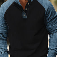 Zweifarbiges Strick-Pulloverhemd für Herren - Modern & Langarm – Schwarz/Blau