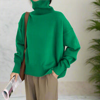 Warmer Damen Rollkragen-Pullover aus Strick | Weicher Winter-Pullover – Dunkelgrün