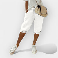 Baumwoll-Leinen Damen Shorts – Weiß