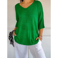 | Bequemes Damen Stricktop mit V-Ausschnitt – Grün