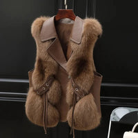 Damen Kunstfellweste Elegant Ärmellos – Braun