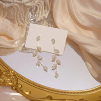 Zirkonia-Blatt-Anhänger-Ohrringe aus Gold und Silber – Gold