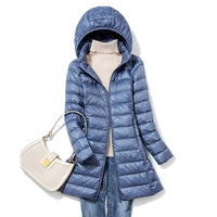 Warme Winter-Steppjacke für Damen mit Kapuze – Blau