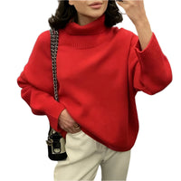Warmer Damen Rollkragen-Pullover aus Strick | Weicher Winter-Pullover – Rot