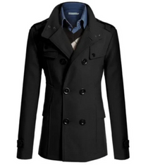 Herren Wintermantel - Eleganter Trenchcoat mit Schulterklappen und Taschen – Schwarz