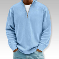 Tom | Relaxed Langarmshirt mit Reißverschlusskragen – Blau